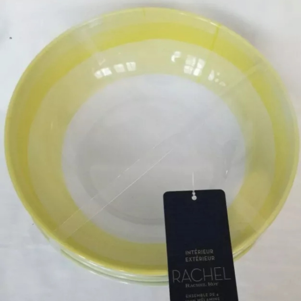 x4 Rachel Roy 100% Melamine Soup Cereal Bowl yellow white watercolor Ombré